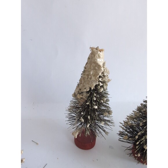 VINTAGE Bottle Brush Christmas Trees 3 Snow Flocked Village Putz 4" MCM - Picture 4 of 5
